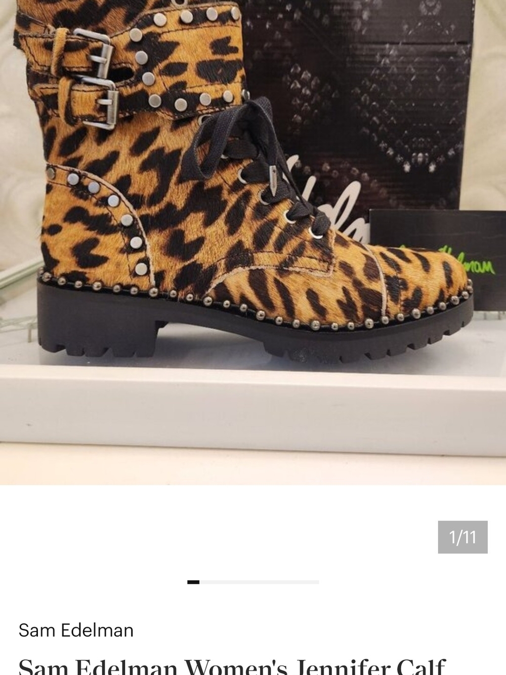 Sam Edelman Leopard-Print Lace-Up Calf Boots in Tan and Black